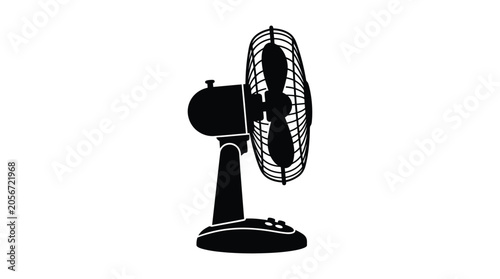 Canvastavla Black Silhouette Of A Desk Fan On A White Background