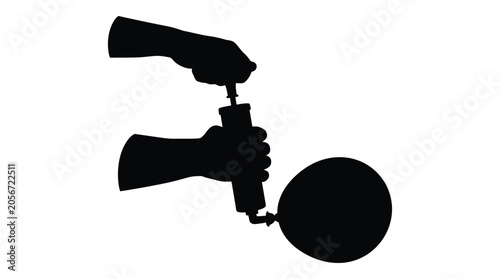 Obraz na plátně Hands Inflating Balloon Silhouette Against White Background