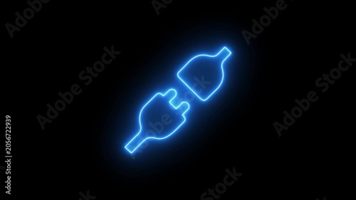 Cyan neon glowing outline of two electrical plugs connecting electricity connection. motion graphic of two plug concept. 4k motion video