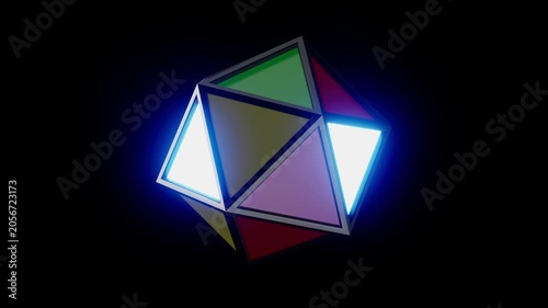 Flickering Neon Lights Polyhedron Rotation