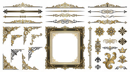 Elegant Golden Ornamental Frame Accents and Decorative Flourishes Collection