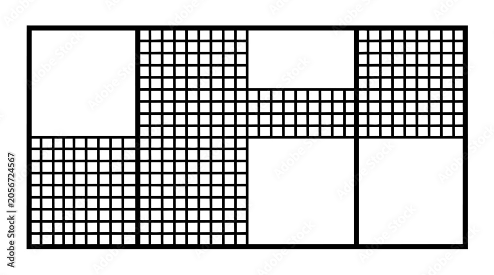 Fototapeta premium Grid pattern with rectangular and square sections black lines on a white background