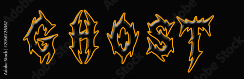 3D Spiky GHOST Text Effect with Orange Neon Glow Isolated on Black Background