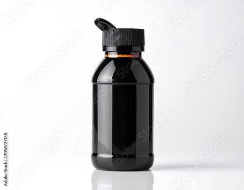 Black plastic water bottle with dispenser spout.