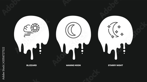 Εκτύπωση καμβά weather icon set with blizzard, waning moon, starry night signs in flat outline