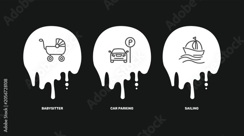 Fotografía transportation icon set with babysitter, car parking, sailing signs in flat outl