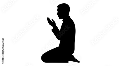 Silhouette of Person Kneeling in Prayer Meditation Peaceful Black and White Minimalist