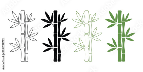 Tableau sur toile Bamboo icons showcasing detailed stalks in clean line art designs, suitable for nature themes, organic products, landscaping, and decorative applications
