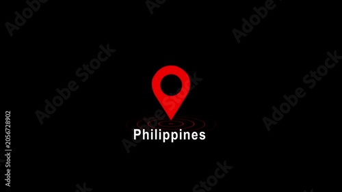 Red location pin icon with Philippines text on black background image photo 4k video...