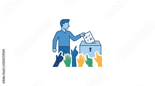 Εκτύπωση καμβά Man voting in election, hands raised, democratic process, ballot box, civic duty