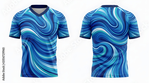 Vibrant blue jersey with swirling wave pattern on front and back