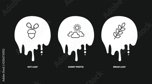 Fényképezés nature icon set with nut leaf, sunny protic, briar leaf signs in flat outline st