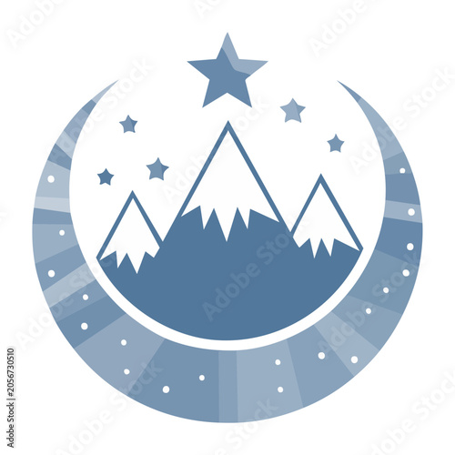 Blue snowflake with star and mountain vector
