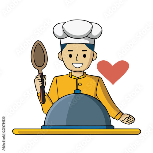 Cartoon chef holding heart and spatula