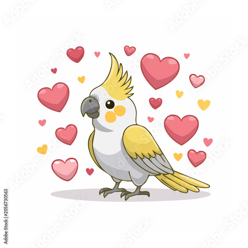 Cute cartoon chicken with hearts and stars
