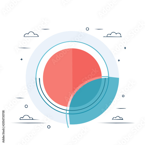 Flat design pie chart with red and blue segments