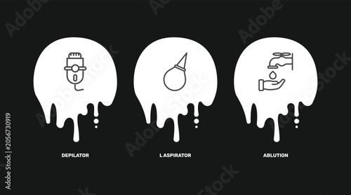 Cuadro en lienzo hygiene and sanitation icon set with depilator, l aspirator, ablution signs in f