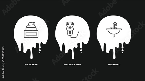 Fotografija hygiene and sanitation icon set with face cream, electric razor, washbowl signs