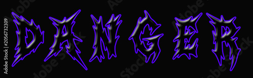 3D Spiky DANGER Text Effect with Purple Neon Glow Isolated on Black Background