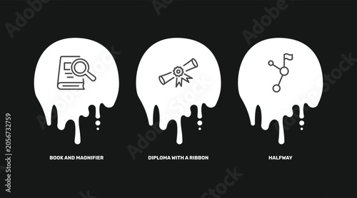 Φωτογραφία education and science icon set with book and magnifier, diploma with a ribbon, h