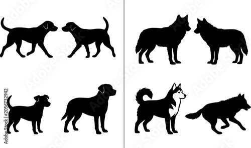 Schilderij op canvas Dog and Wolf Silhouette Collection Featuring Domestic Canines and Wild Predators