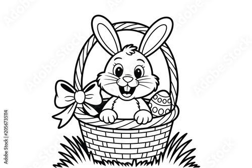 Easter bunny sitting inside wicker basket coloring page