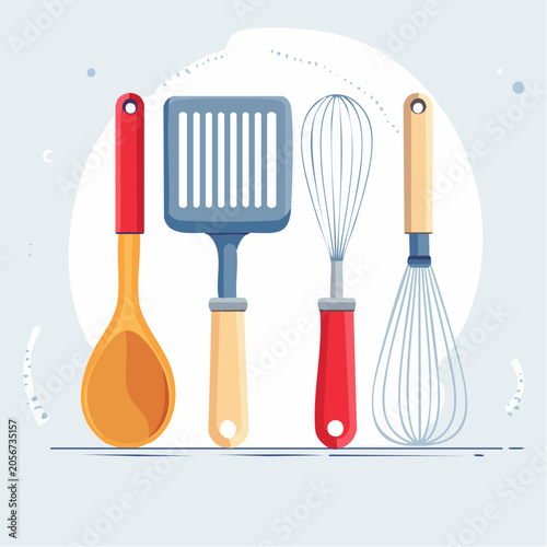 Set of colorful kitchen utensils