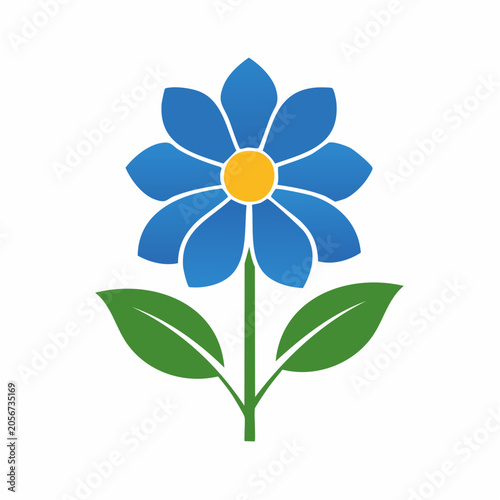 Stylized Blue Flower with Green Leaves