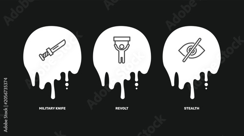 Tableau sur toile military and war and icon set with military knife, revolt, stealth signs in flat