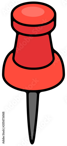 Pushpin, flag pin, thumbtack for office board. Memo fixing, map location marker and gps pointer, illustration