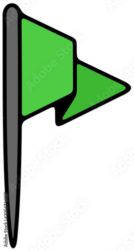 Pushpin, flag pin, thumbtack for office board. Memo fixing, map location marker and gps pointer, illustration