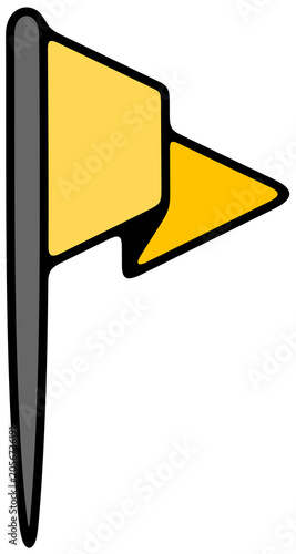 Pushpin, flag pin, thumbtack for office board. Memo fixing, map location marker and gps pointer, illustration