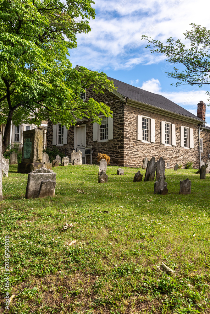 Naklejka premium Description: Historic Germantown Mennonite Meeting House in Philadelphia, Pennsylvania. The 1770 stone structure is among the oldest Mennonite churches in North America.