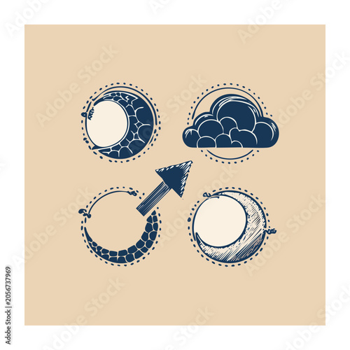 Four blue and gray gear icons arranged in circle