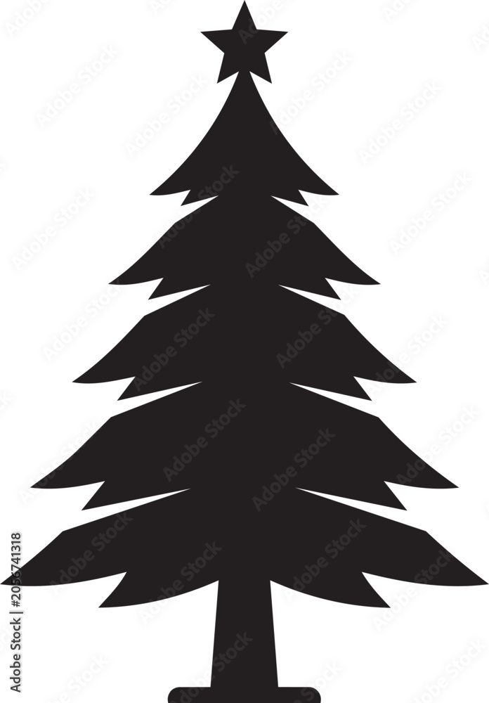 Obraz premium Christmas tree vector illustration of evergreen fir pine winter holiday decoration isolated spruce conifer branches with snow festive season celebration nature background xmas tree artwork