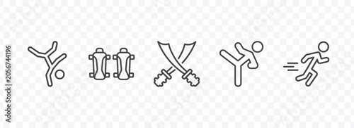 Foto sport and games icon set with breakdance, shin guards, taekwondo, excersice sign