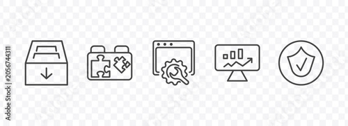 Fotografie information technology icon set with archive, plugin, seo monitoring, authorize