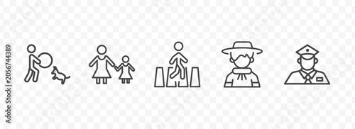 Photos people icon set with dog trainer, mother and daughter, argentina, policeman work