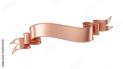 Elegant copper ribbon with decorative bow on white background minimalist style