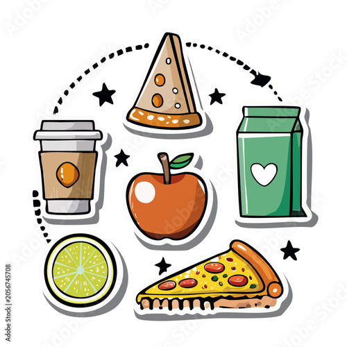 Flat design food icons set isolated