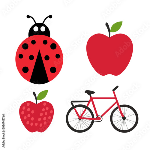 Flat design strawberry and bicycle icons set