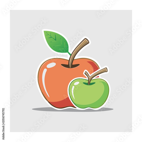 Red and green pepper with leaf illustration