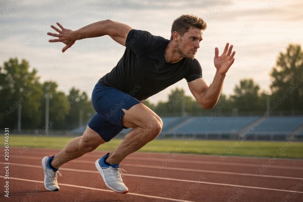 Obraz premium Athlete sprinting on outdoor track.