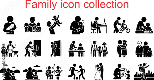 Tableau sur toile family icon collection, eps,, A premium collection of family icons designed to represent love, relationships, parenting, togetherness, and family life