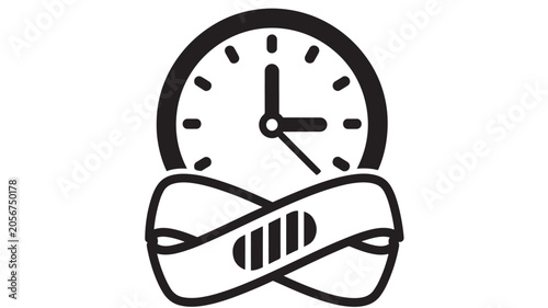 Slika na platnu Clock with Yin-Yang Symbol Concept Overlay, Minimalist Black-and-White Design fo
