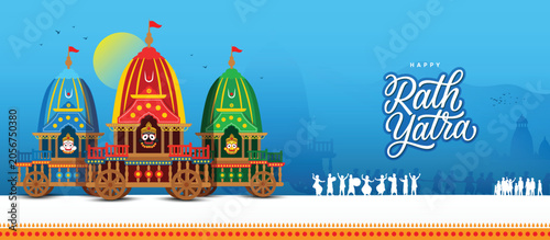 Fotografie Happy Rath Yatra Hindu Festival Chariots,  Rath Yatra Festival Banner Design