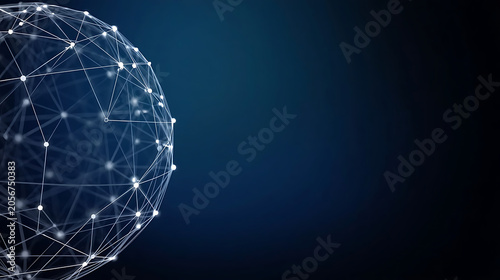 This abstract background features a digital globe network with glowing connections on a dark blue backdrop