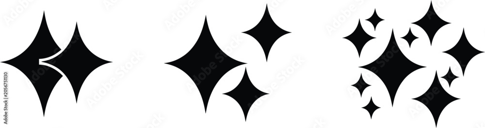 Obraz premium Star Icons Shine Symbols with Twinkling Stars, Sparkle Effects, Glint Marks, Gleam Elements and Radiant Decorative Vector Design