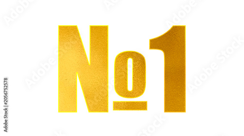 3D render of bold golden “№1” text with metallic gradient and reflective texture, isolated on transparent background, decorative typography element symbolizing excellence, leadership, and top ranking.