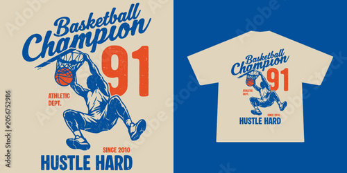  Vintage illustration of basketball t shirt design, vector graphic, typographic poster or tshirts street wear and Urban style